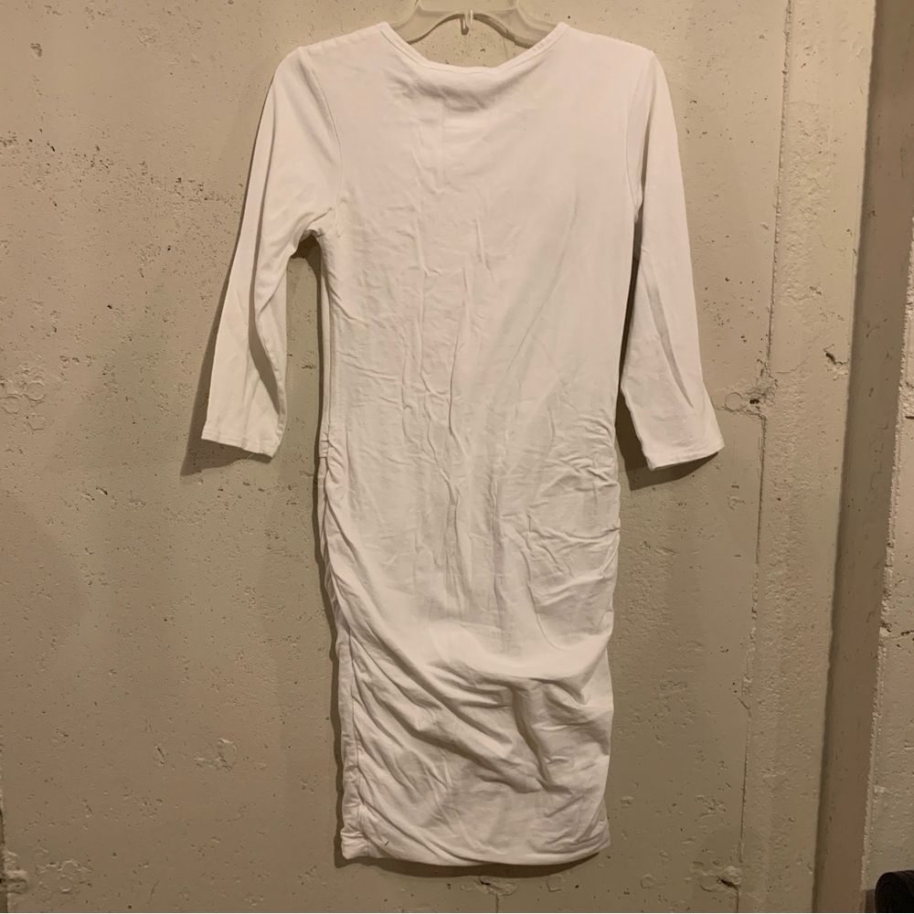 Bodycon Dress Standard James Perse White Size 3 Large Fitted Stretch 3/4 Sleeve - Picture 5 of 6